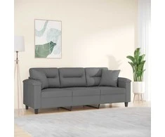 Trivietė sofa su pagalvėmis, pilka, 180cm, mikropluošto audinys