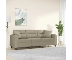 Trivietė sofa su pagalvėmis, taupe, 180cm, mikropluošto audinys