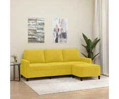 Trivietė sofa su pakoja, geltonos spalvos, 180cm, aksomas