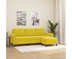 Trivietė sofa su pakoja, geltonos spalvos, 180cm, aksomas