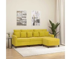 Trivietė sofa su pakoja, geltonos spalvos, 180cm, aksomas