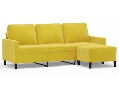 Trivietė sofa su pakoja, geltonos spalvos, 180cm, aksomas