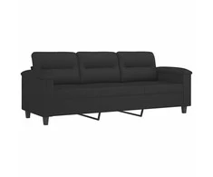 Trivietė sofa su pakoja, juoda, 180cm, mikropluošto audinys
