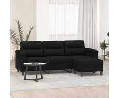 Trivietė sofa su pakoja, juoda, 180cm, mikropluošto audinys