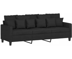 Trivietė sofa su pakoja, juodos spalvos, 180cm, audinys