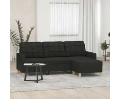 Trivietė sofa su pakoja, juodos spalvos, 180cm, audinys
