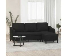 Trivietė sofa su pakoja, juodos spalvos, 180cm, audinys