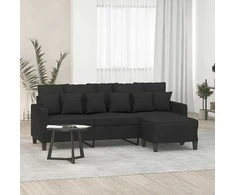 Trivietė sofa su pakoja, juodos spalvos, 180cm, audinys