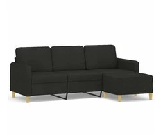 Trivietė sofa su pakoja, juodos spalvos, 180cm, audinys