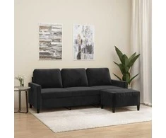 Trivietė sofa su pakoja, juodos spalvos, 180cm, aksomas