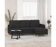 Trivietė sofa su pakoja, juodos spalvos, 180cm, audinys