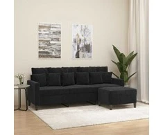 Trivietė sofa su pakoja, juodos spalvos, 180cm, aksomas