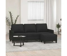 Trivietė sofa su pakoja, juodos spalvos, 180cm, audinys
