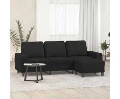 Trivietė sofa su pakoja, juodos spalvos, 180cm, audinys