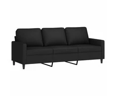 Trivietė sofa su pakoja, juodos spalvos, 180cm, aksomas