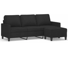 Trivietė sofa su pakoja, juodos spalvos, 180cm, audinys