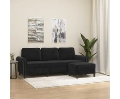 Trivietė sofa su pakoja, juodos spalvos, 180cm, aksomas