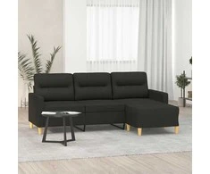 Trivietė sofa su pakoja, juodos spalvos, 180cm, audinys