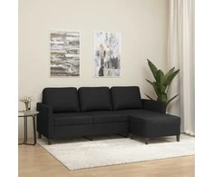 Trivietė sofa su pakoja, juodos spalvos, 180cm, dirbtinė oda