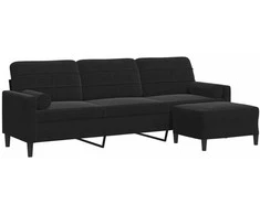 Trivietė sofa su pakoja, juodos spalvos, 210cm, aksomas