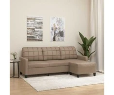 Trivietė sofa su pakoja, kapučino spalvos, 180cm, dirbtinė oda