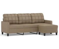 Trivietė sofa su pakoja, kapučino spalvos, 180cm, dirbtinė oda