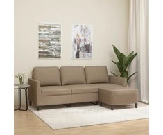Trivietė sofa su pakoja, kapučino spalvos, 180cm, dirbtinė oda