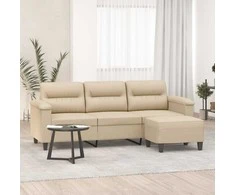 Trivietė sofa su pakoja, kreminė, 180cm, mikropluošto audinys
