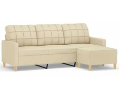 Trivietė sofa su pakoja, kreminės spalvos, 180cm, audinys