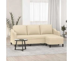 Trivietė sofa su pakoja, kreminės spalvos, 180cm, audinys