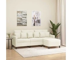 Trivietė sofa su pakoja, kreminės spalvos, 180cm, aksomas
