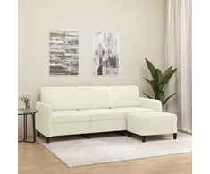Trivietė sofa su pakoja, kreminės spalvos, 180cm, aksomas