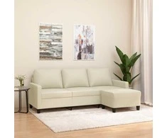 Trivietė sofa su pakoja, kreminės spalvos, 180cm, dirbtinė oda