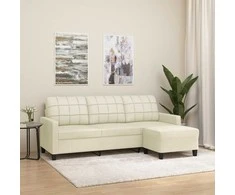 Trivietė sofa su pakoja, kreminės spalvos, 180cm, dirbtinė oda