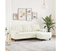 Trivietė sofa su pakoja, kreminės spalvos, 180cm, aksomas