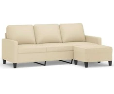 Trivietė sofa su pakoja, kreminės spalvos, 180cm, audinys