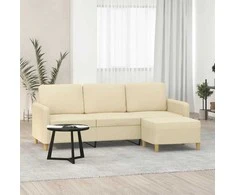 Trivietė sofa su pakoja, kreminės spalvos, 180cm, audinys