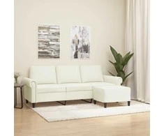 Trivietė sofa su pakoja, kreminės spalvos, 180cm, aksomas