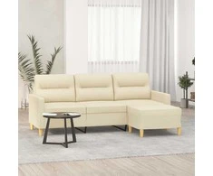 Trivietė sofa su pakoja, kreminės spalvos, 180cm, audinys