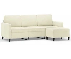 Trivietė sofa su pakoja, kreminės spalvos, 180cm, aksomas