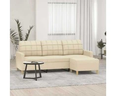 Trivietė sofa su pakoja, kreminės spalvos, 180cm, audinys