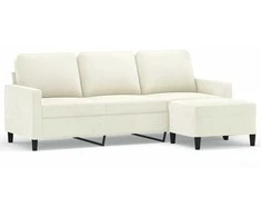 Trivietė sofa su pakoja, kreminės spalvos, 180cm, aksomas
