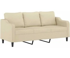 Trivietė sofa su pakoja, kreminės spalvos, 180cm, audinys