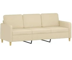 Trivietė sofa su pakoja, kreminės spalvos, 180cm, audinys
