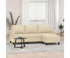 Trivietė sofa su pakoja, kreminės spalvos, 180cm, audinys