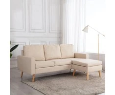 Trivietė sofa su pakoja, kreminės spalvos, audinys