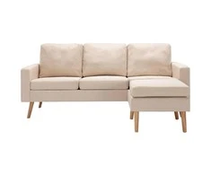 Trivietė sofa su pakoja, kreminės spalvos, audinys