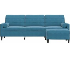 Trivietė sofa su pakoja, mėlynos spalvos, 210cm, aksomas