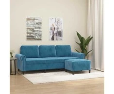 Trivietė sofa su pakoja, mėlynos spalvos, 180cm, aksomas