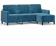 Trivietė sofa su pakoja, mėlynos spalvos, 180cm, aksomas